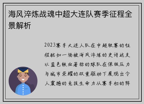 海风淬炼战魂中超大连队赛季征程全景解析